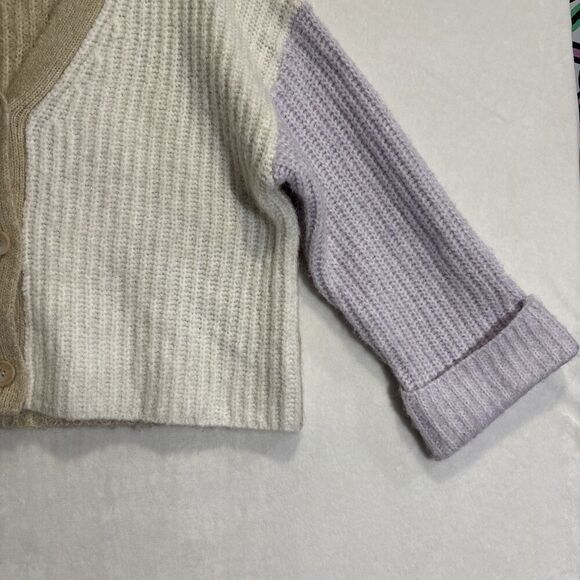 MNG MANGO Women's Knit Cropped Color Block Cardigan Sweater Alpaca Wool Blend - Picture 6 of 15